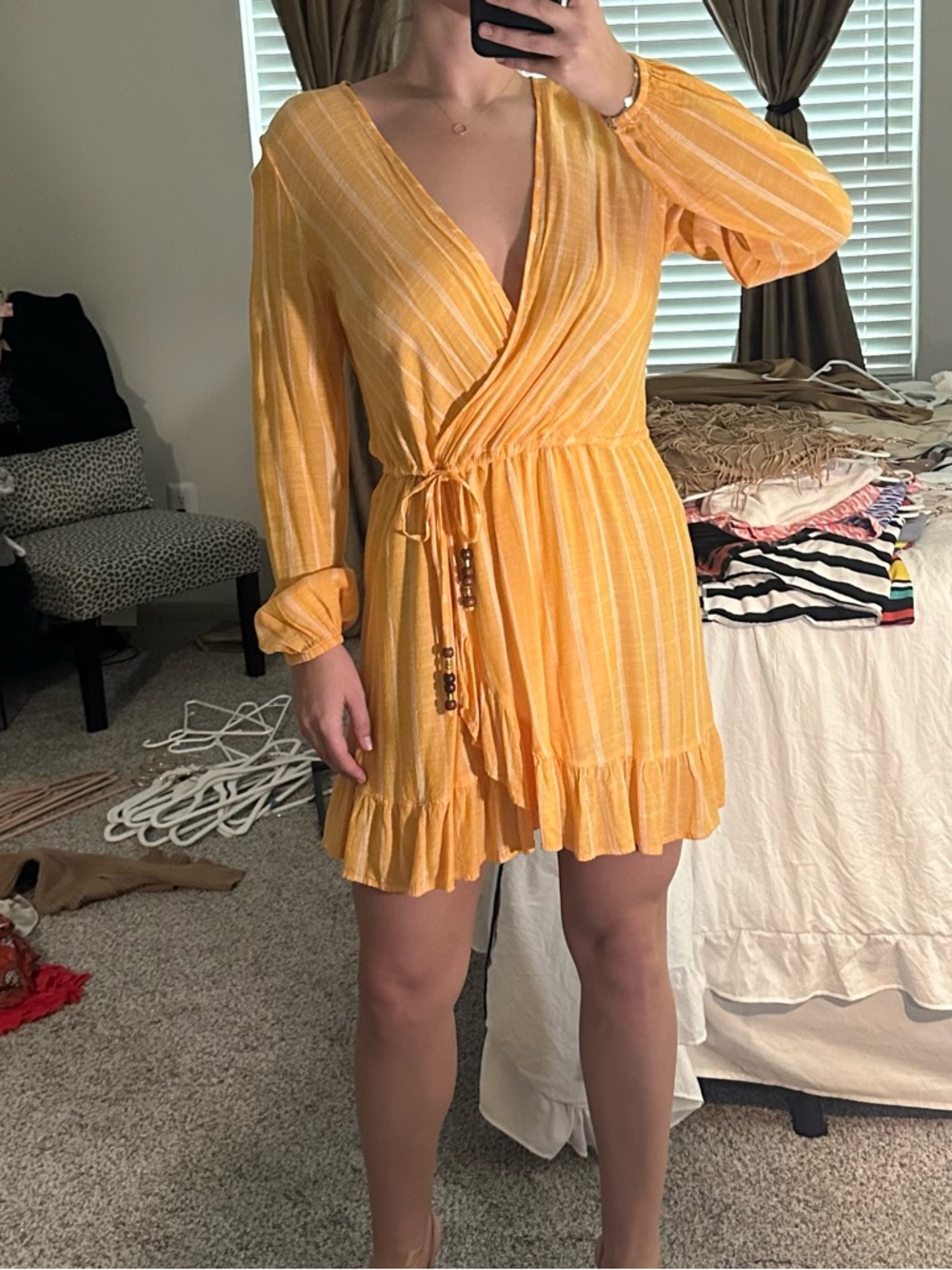 blue island Yellow Striped Wrap Mini Dress